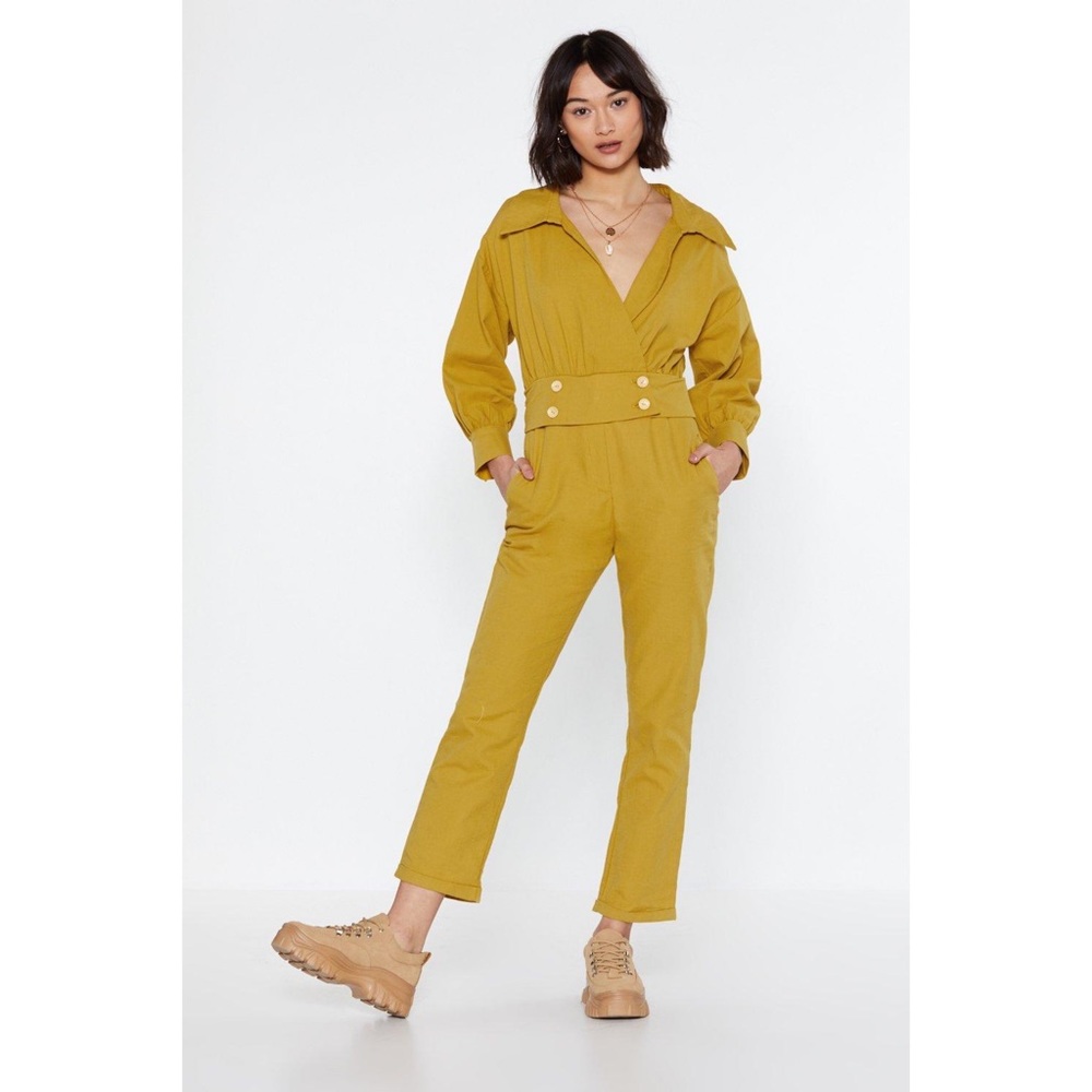 NWT Nasty Gal Under Wraps Mustard Jumpsuit 10